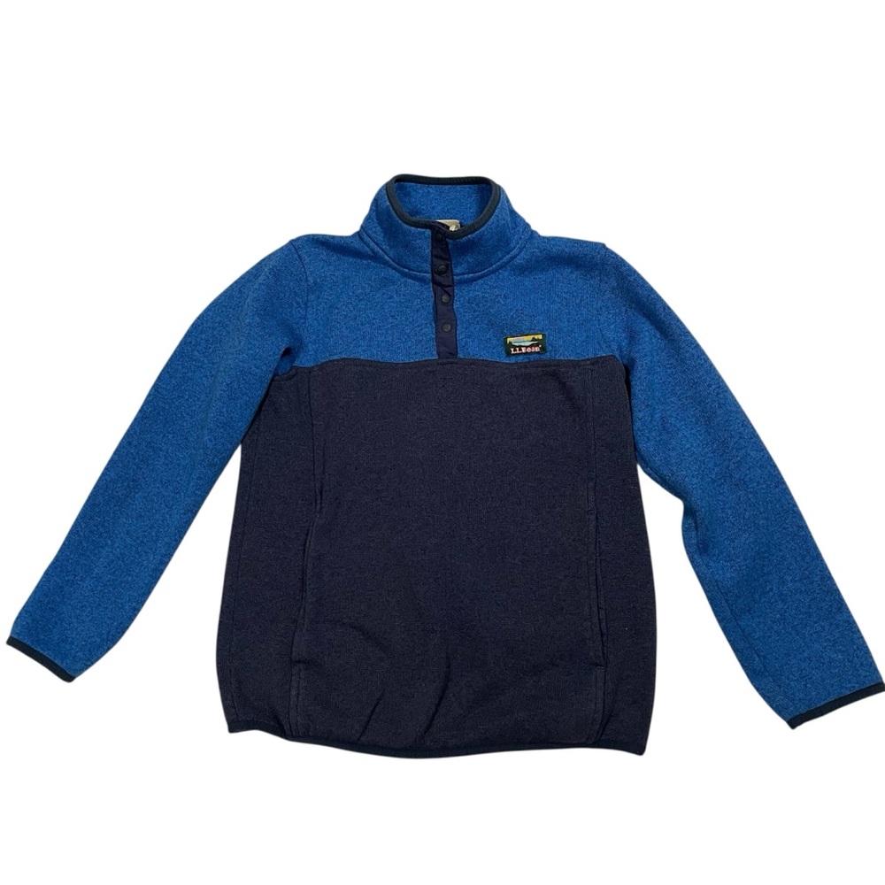 L.L. Bean Blue Colorblock Fleece Pullover Sweater, M‎